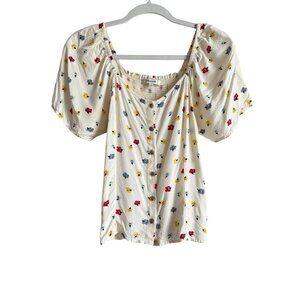 Madewell Seamed Button‎ Down Colorful Floral Confetti Short Sleeve Blouse Small